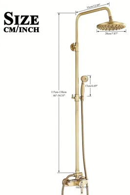 Produktbild von Duschset - Duscharmatur - Duschkopf - Regendusche - Handbrause - Antikmessing - 20 cm Durchmesser - 360° schwenkbar