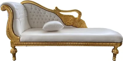 Produktbild von Casa Padrino Barock Chaiselongue Weiß Lederoptik / Gold -  Golden Wings - Antik Stil Möbel