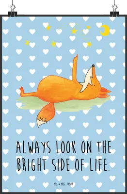 Produktbild von Mr. & Mrs. Panda Bild Fuchs Sterne DIN A2 - Blau Pastell - Geschenk, Plakat, Optimistisch, Romantik, Deko, Mond, Positiv, Wandbild, drucke, wanddeko