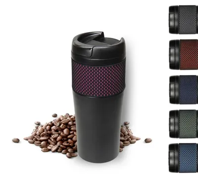 Productafbeelding van Thermobeker 'Temptation', groot - Koffiebeker voor onderweg, dubbelwandig - Roestvrijstalen vacuümbeker met rand - 500 ml - zwart/roze