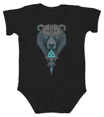 Immagine prodotto di Body per neonato, motivo vichingo, mitologia nordica, rune, celti, guerriero, berserker, Odino, colore nero, taglia 3/6 mesi