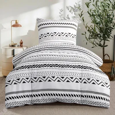 Immagine prodotto di Set di lenzuola 155x220 cm, 2 pezzi, grigio, stile boho, in microfibra, con cerniera