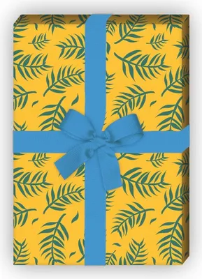 Produktbild von Schönes Geschenkpapier mit Palmen Zweigen, gelb - G8370, 32 x 48cm