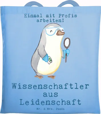 Produktbild von Mr. & Mrs. Panda Einkaufstasche Wissenschaftler Leidenschaft - Sky Blue - Geschenk, Jutebeutel, Spruch, Jutetasche, dokumententasche, Universität, Tote Bag, Akademiker