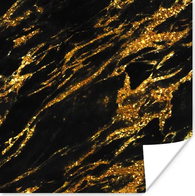 Produktbild von MuchoWow® Poster Marmor - Gold - Schwarz - Glitter - Steine 75x75 cm - Wand Dekoration