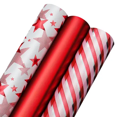 Productafbeelding van Set van 3 Rollen Cadeaupapier met Ster- en Streepontwerp