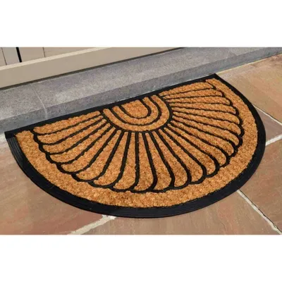 Produktbild von deco4home, rutschfeste Schmutzfangmatte, Braun/Schwarz, halbrund, 40x60 cm, 16 mm stark, aus Naturkokos & Gummi