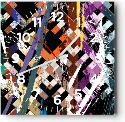 Produktbild von Wanduhr - Quadrat - Glasuhr - Abstraktion modern - 30x30cm - Schleichendes Uhrwerk - Lautlos - zum Aufhängen bereit - Dekoration Modern - Wanddekoration aus Glas - C4AC30x30-3696