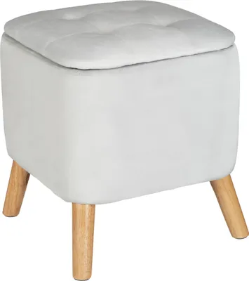 Produktbild von WENKO Samthocker mit Holzbeinen, Grau, 2 in 1 Hocker mit verborgenem Stauraum