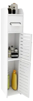 Produktbild von Schmaler Badezimmerschrank mit Tür und Handtuchhalter, Weiß