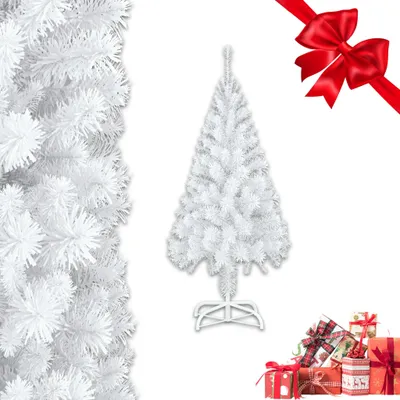 Image de ROSEJANE : Sapin de Noël artificiel blanc en PVC, 180 cm, avec 500 branches, et support en métal