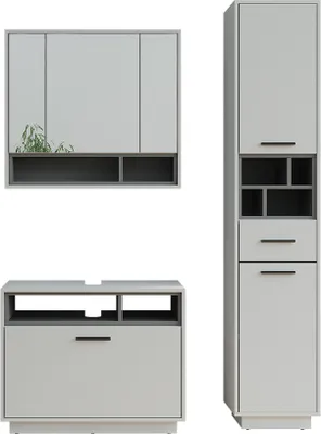 Produktbild von Badmöbel-Set Vicco Beatrice Grau/Anthrazit 3 Teile mit Hochschrank, Model 55793