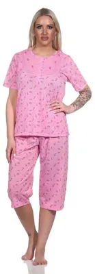 Produktbild von Damen Capri Pyjama mit kurzen Ärmeln; Altrosa/L/40