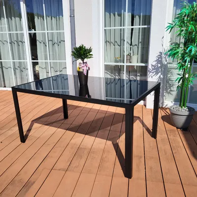 Produktbild von 150cm Gartentisch POETTO Glastisch ESG Glasplatte Esstisch Tisch Aluminium