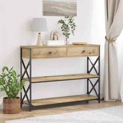 Zdjęcie produktu dla vidaXL Konsola z szufladami dąb Artisan 100 x 28 x 75 cm