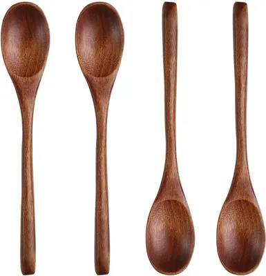 Produktbild von Holzlöffel, Suppenlöffel, Holzteelöffel, Holzlöffel mit langem Griff, 22 cm, japanisch/koreanischer Stil, 8,6 Zoll, 4 Stück.
