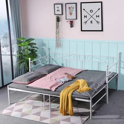 Produktbild von H.J WeDoo Tagesbett 90-180x190cm Weiß Metallbett Bett Daybed Bettsofa Kojenbett Jugendbett Gästebett