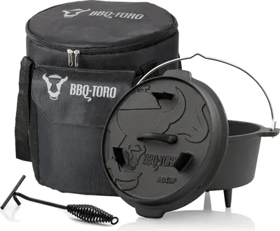 Produktbild von BBQ-Toro Dutch Oven Set 3-teilig, 4.5 QT Feuertopf + Deckelheber, Gusseisen Topf