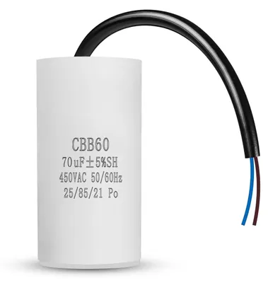 Imagen del producto de Condensador de arranque de 450V, 70µF, 50/60Hz, con cable, para motor