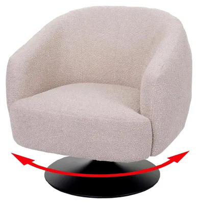Produktbild von Lounge-Sessel HWC-J76, drehbarer Cocktailsessel, Bouclé-Stoff, Metall - Creme-beige