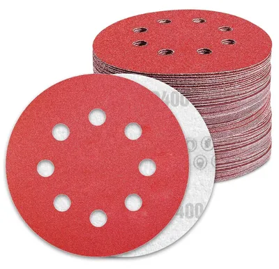 Image de Disques abrasifs de 125 mm avec système de fixation velcro, grain 400, 8 trous, pour ponceuses excentriques, lot de 100 pièces