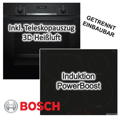 Produktbild von Herdset BOSCH Backofen AutoPilot mit Induktionskochfeld PowerBoost autark 60cm