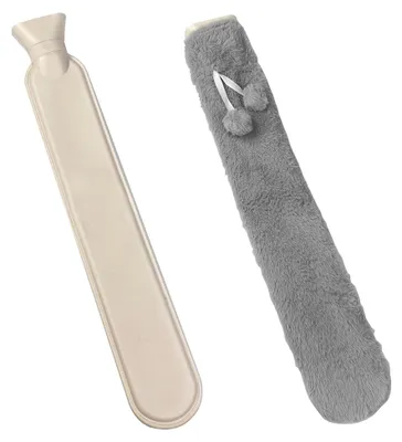 Produktbild von Lange Wärmflasche mit Bezug, 1 Liter Schlauchwärmflasche für Nacken, Schulter, Unterleib und Rücken (Grau)