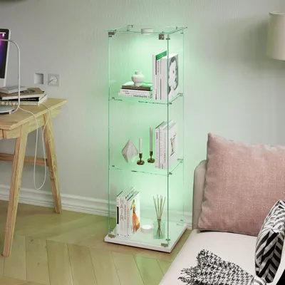 Immagine prodotto di Vetrina in vetro con illuminazione a LED, 3 ripiani, dimensioni 39,8 x 35 x 123,3 cm, colore bianco