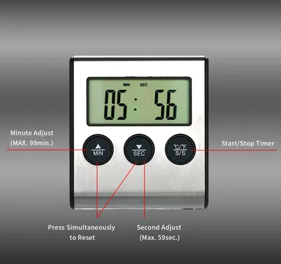 Image de BBQ Grill Thermometer Food Thermometer 0~250��C Food Cooking Thermometer with Alarm Timer Function LCD Digital Food Temperature Gauge for Kitchen BBQ Steak Barbecue
