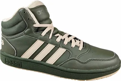 A single green Adidas high-top sneaker with beige stripes and laces, shown against a white background.
