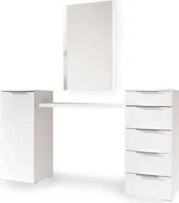 Immagine prodotto di Tavolo da trucco Medina Tavolo da toilette 4 pezzi con specchio bianco