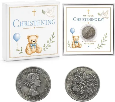 Productafbeelding van Lucky sixpence muntgeschenk - Doopgeschenken voor meisjes - Cadeau voor jongen - Doopkaart - Traditioneel geluksgeschenk