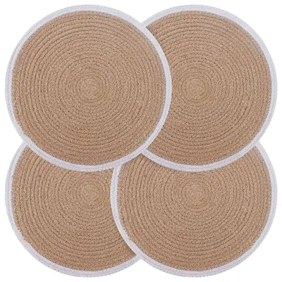 Produktbild von vidaXL Jute Platzsets 4 pcs Natürlich und Weiß Ø 30 cm 100% Tossa Jute