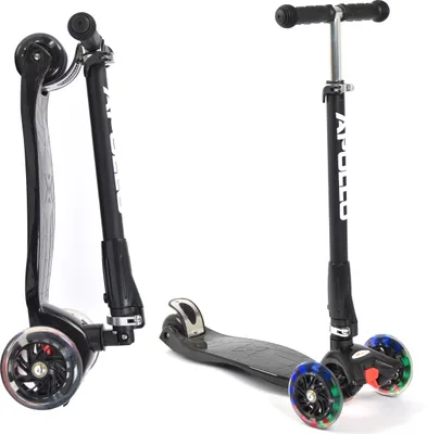 Produktbild von Apollo Fun-Scooter Kids Whiz LED | Kinderroller ab 3 Jahre | Roller 3 Räder für mehr Stabilität | Kickboard, Tretroller | 3 in 1: Scooter, Kinder, Spaß | Fördert und schützt - schwarz
