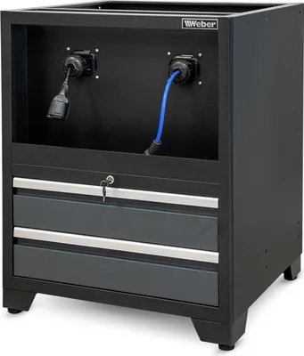 Produktbild von Werkzeugschrank metall Serie 610 mit Kabel- und Druckluft-Schlauchaufroller 2 Schubladen schwarz grau professionell Schubladenschrank