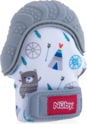 Produktbild von Nuby Silikon-Beißhandschuh, Baby Beißring beim Zahnen, ab 3 Monaten, Grau