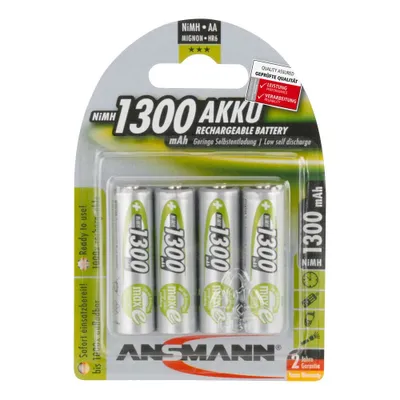 Obrázek produktu pro Ansmann AA, Dobíjecí baterie, AA, Nikl-metal hydridová (NiMH), 1,2 V, 4 kusů, 1300 mAh