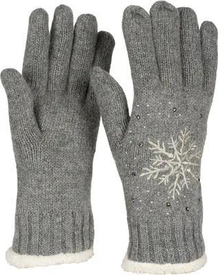 Produktbild von styleBREAKER Damen Handschuhe mit gestickter Schneeflocke, Strass und Fleece, warme Thermo Winter Strickhandschuhe 09010020