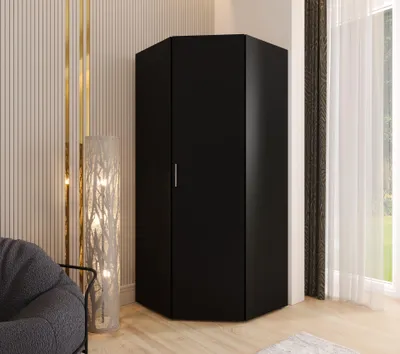 Produktbild von Eckkleiderschrank 192x80x46 cm Schwarz – Moderner Kleiderschrank mit viel Stauraum für Schlafzimmer und Flur