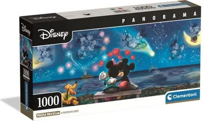 Image de Puzzle Panorama Clementoni 1000 Pièces, Mickey & Minnie, 98 x 33 cm, Boîte Compacte, Avec Poster
