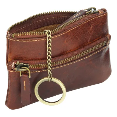 Produktbild von Schlüsseletui Damen und Herren Schlüsseltasche, Echtes Leder, 2 Taschenfächer mit Reißverschluss und zusätzlich mit einen Schlüsselanhänger