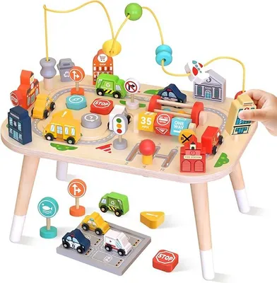 Imagen del producto de Mesa de actividades de madera, mesa sensorial, centro de juegos Montessori, juguete educativo