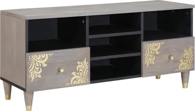 Produktbild von TV-Schränk mit Regal Grau 100 x 33 x 46 cm Massivholz Mango