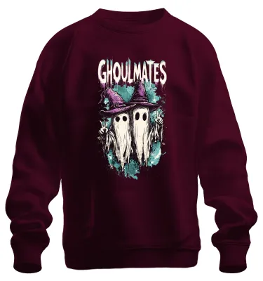 Zdjęcie produktu dla Ghoulmates Halloween Ghosts Ghosts Couple Witch Hat Vintage Uni Bluza Pullover, bordowy, S
