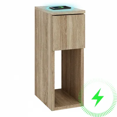 Produktbild von Nachttisch Beistelltisch Schmal 20x30x55 cm mit Schublade Ablage Induktives Laden 15W Eiche Torro
