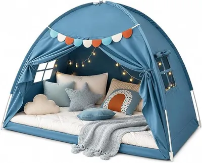 Imagen del producto de Mosquitera para cuna, 200 x 100 x 120 cm, para cama individual, con 2 aberturas, color azul