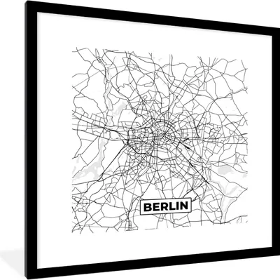 Produktbild von MuchoWow® Gerahmtes Poster Berlin - Karte - Stadtplan 40x40 cm - Poster mit Schwarzem Bilderrahmen Wandposter Rahmen Foto Bilder - Poster - Plakat im Rahmen
