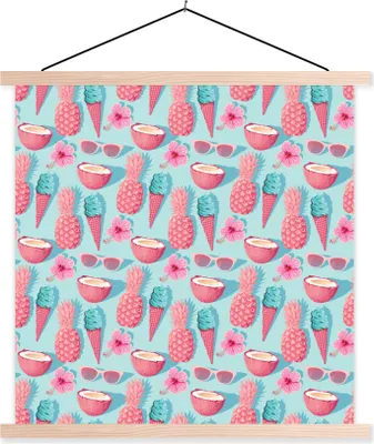 Produktbild von MuchoWow® Textilposter Sommer - Eiscreme - Obst - Rosa 120x120 cm mit holzfarbenen Rahmen - Textil-Poster
