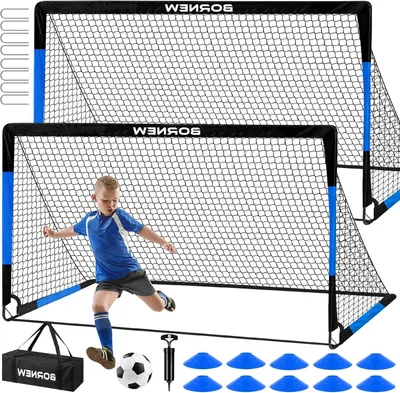 Productafbeelding van Kindervoetbaldoel Set - Trainingsset Voetbal - Buitenspel Vaardigheden - Inclusief Pomp Kegels - 2 x 6 x 4 ft