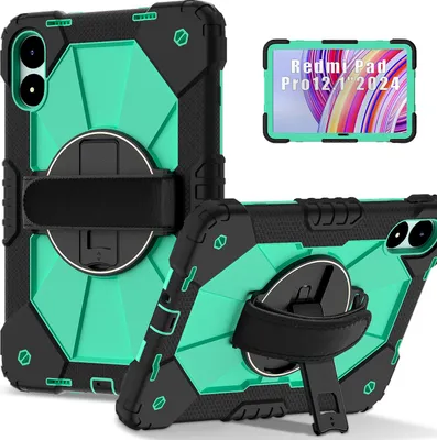 Produktbild von Hülle für Xiaomi Poco Pad / Redmi Pad Pro 5G Tablette Schutzhülle Stoßfeste mit 360 Drehbarer Handschlaufe/Ständer Schwarz Türkis